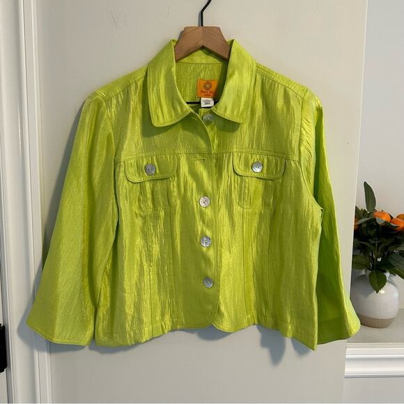 Ruby Rd Petite Lime Green Shell Cropped Jacket 12P - Picture 7 of 8